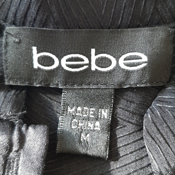 BEBE Black Silk S/S Top Size M - Picture 4 of 6
